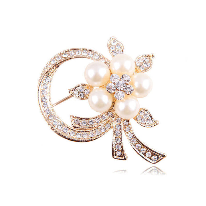 Broche de perlas y diamantes de imitación para mujer