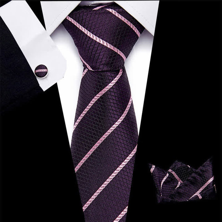 Conjunto de 3 corbatas de rayas magenta oscuro de moda para hombre