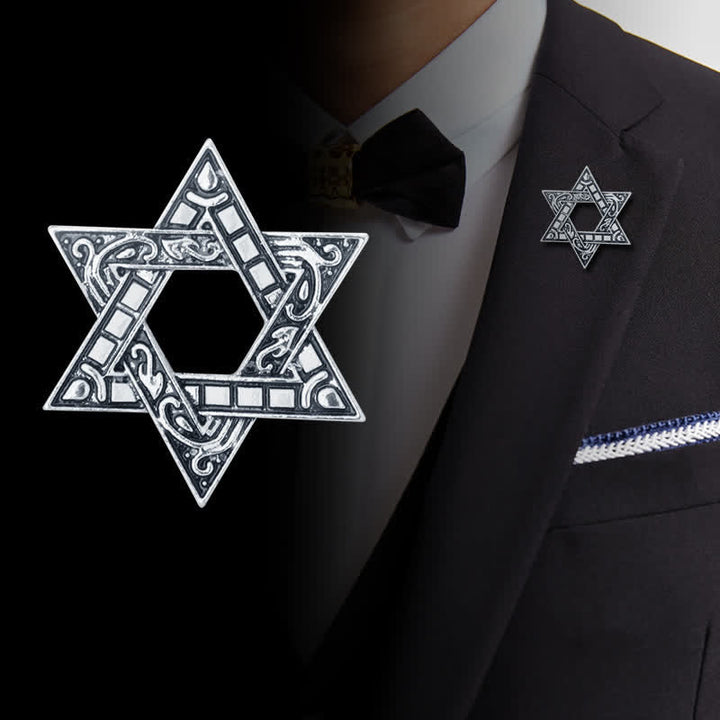 Broche de estrella de David tallado para hombre