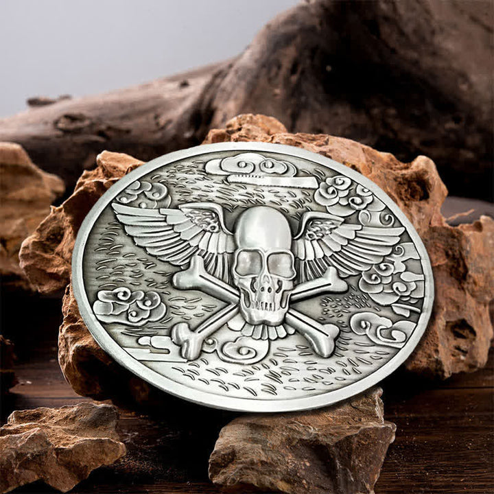 Cinturón de cuero con hebilla para hombre, con diseño creativo de calavera y ángel, para llevar cerveza