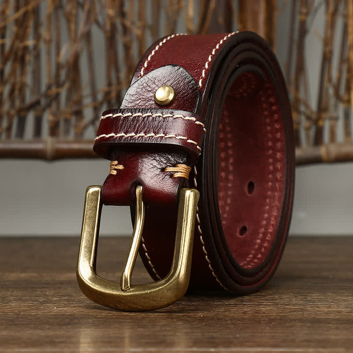 Cinturón de piel de vaca cosido de lujo para hombre