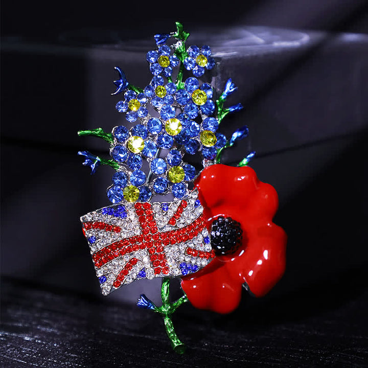 Broche unisex con amapola y bandera de la Unión multicolor
