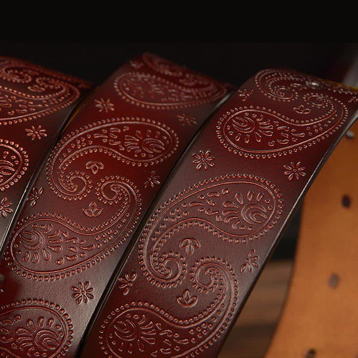 Cinturón de cuero decorativo con diseño floral retro para mujer