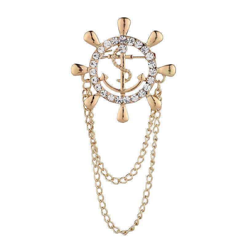 Broche de cadena de ancla con rueda de barco de la Armada para hombre