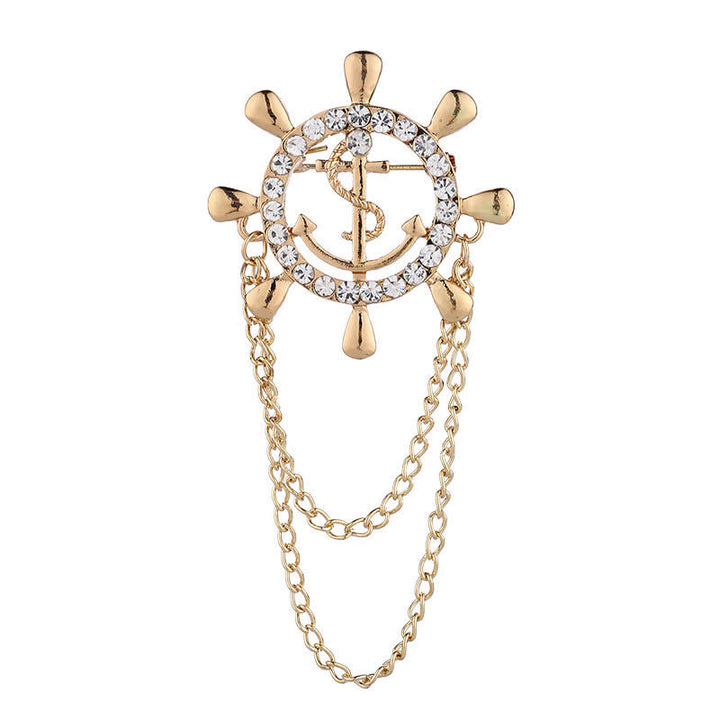 Broche de cadena de ancla con rueda de barco de la Armada para hombre