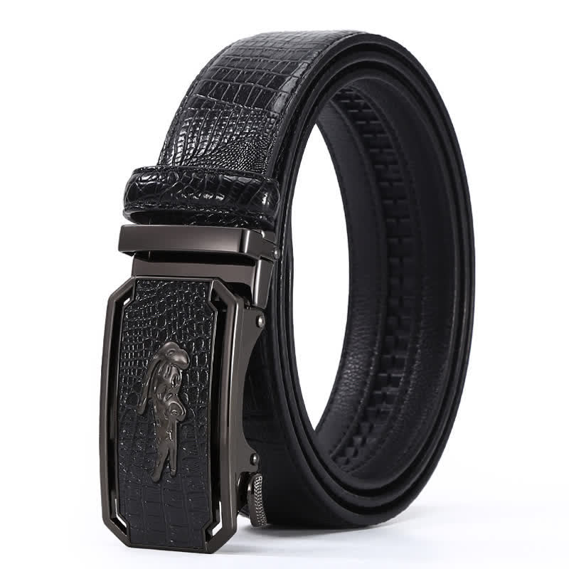 Cinturón de piel con hebilla automática y diseño de cocodrilo para hombre