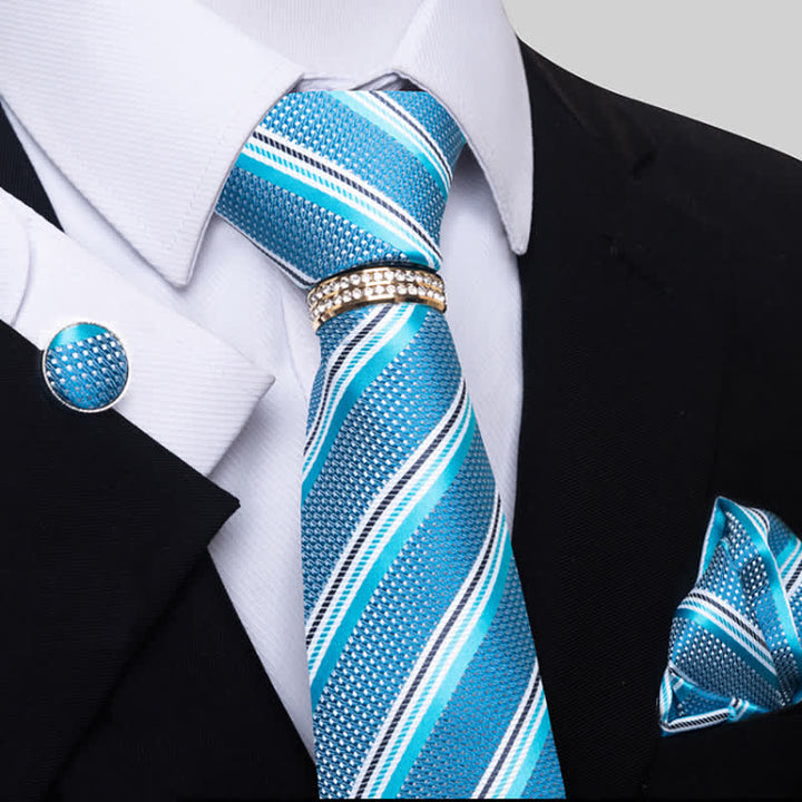 Juego de 4 corbatas a rayas para hombre con anilla para corbata