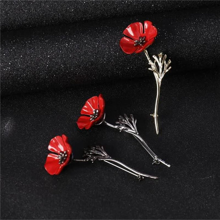Broche elegante de amapola roja para mujer
