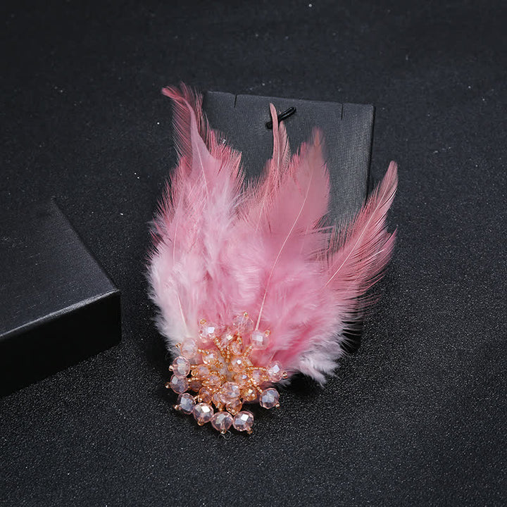 Broche de plumas de copo de nieve con forma de rama de cristal de lujo para mujer