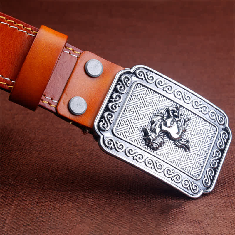 Cinturón de cuero de caballo plateado estilo vaquero étnico para hombre