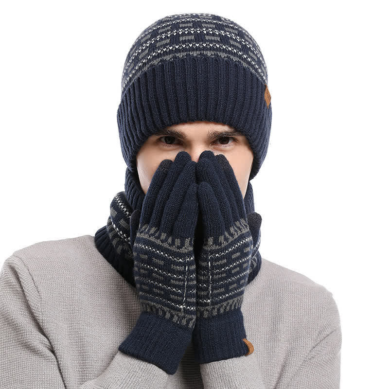 Conjunto de 3 guantes y bufanda de punto de doble capa sueltos