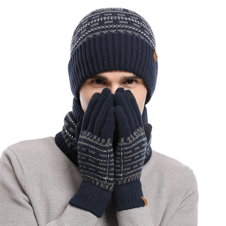 Conjunto de 3 guantes y bufanda de punto de doble capa sueltos