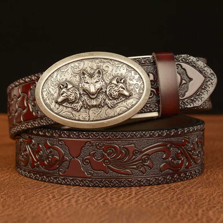 Cinturón de cuero para hombre de la leyenda de los lobos hambrientos