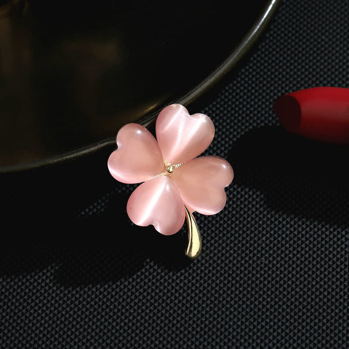 Broche de trébol de cuatro hojas de la suerte para mujer