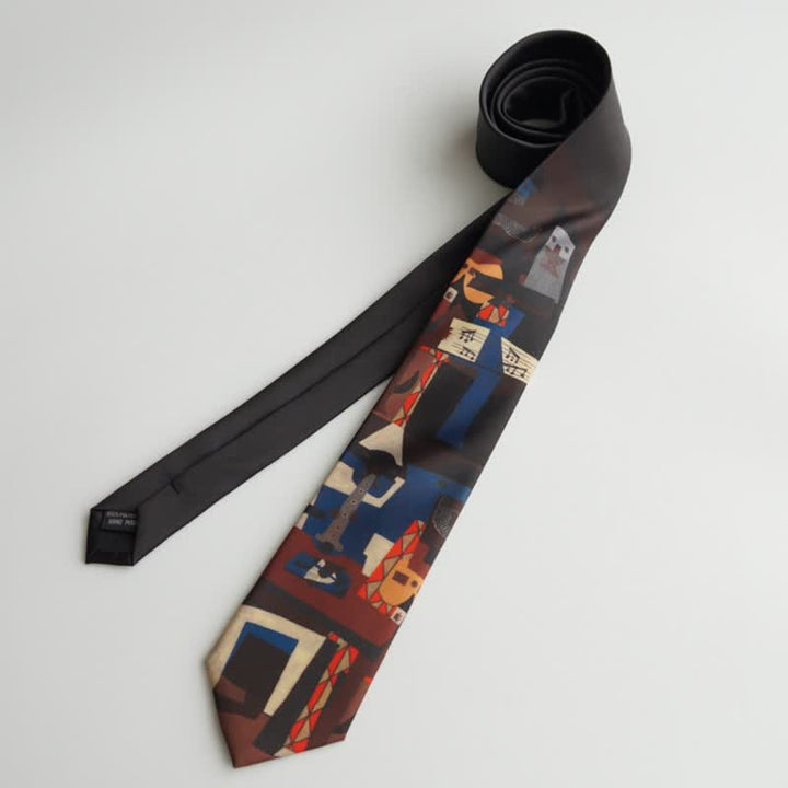 Corbata de hombre negra y roja con tres músicos