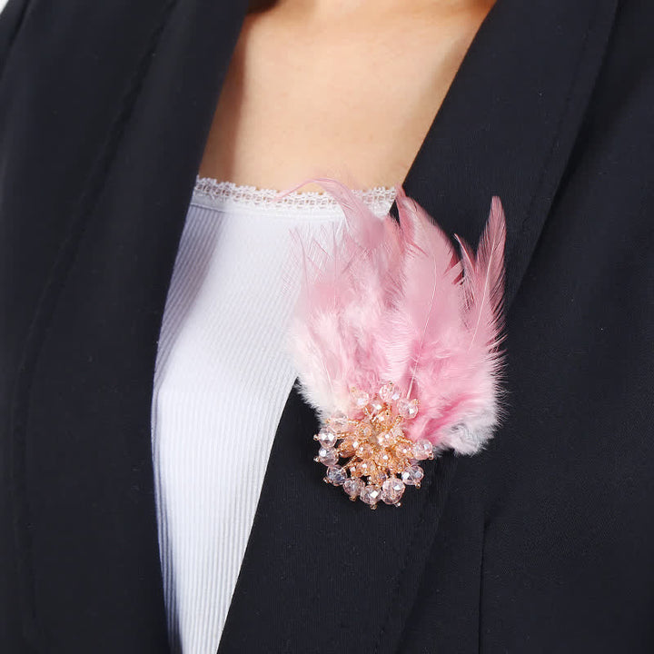 Broche de plumas de copo de nieve con forma de rama de cristal de lujo para mujer