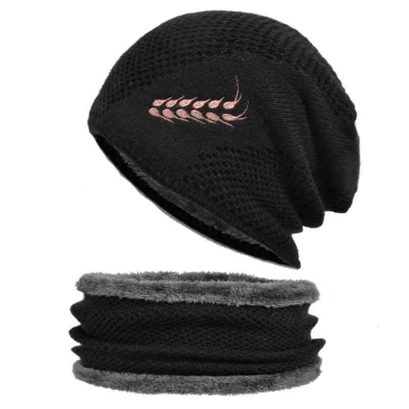 Conjunto de 2 gorros y calentadores de cuello con estampado de trigo bordado