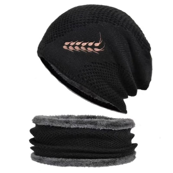 Conjunto de 2 gorros y calentadores de cuello con estampado de trigo bordado