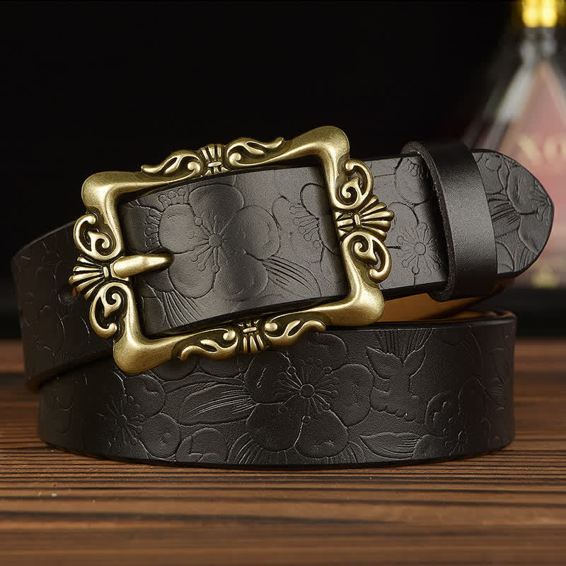 Cinturón de cuero decorativo con diseño floral retro para mujer