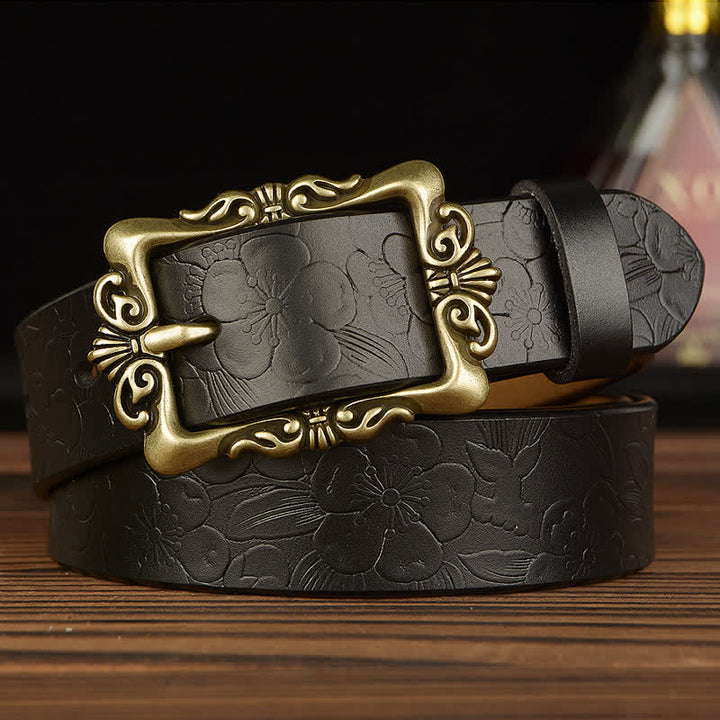 Cinturón de cuero decorativo con diseño floral retro para mujer