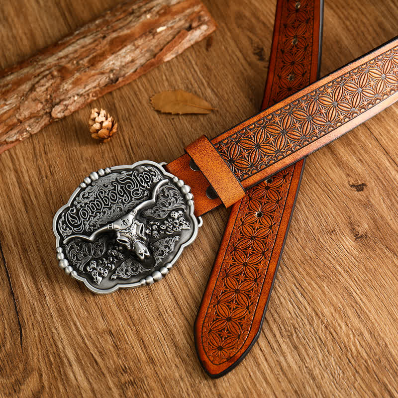 Cinturón de cuero con calavera gótica de vaquero para hombre