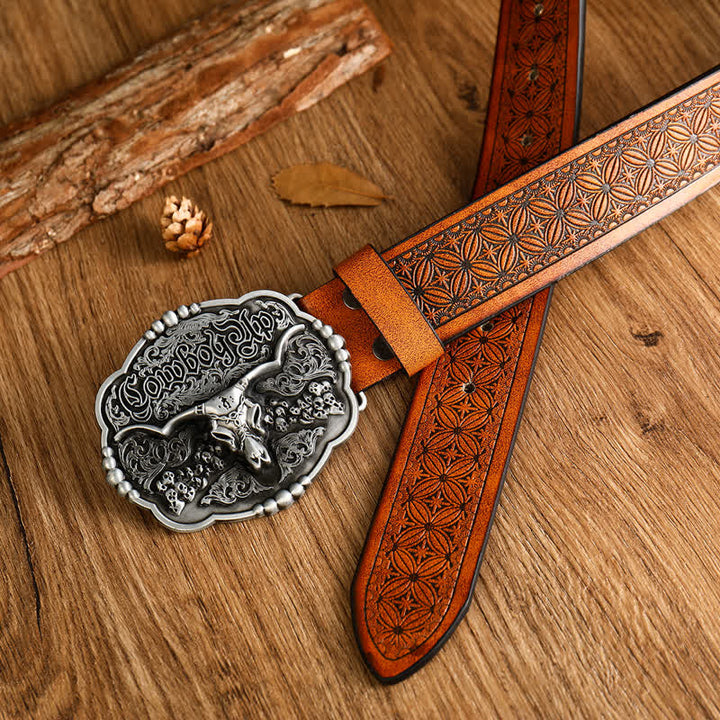 Cinturón de cuero con calavera gótica de vaquero para hombre