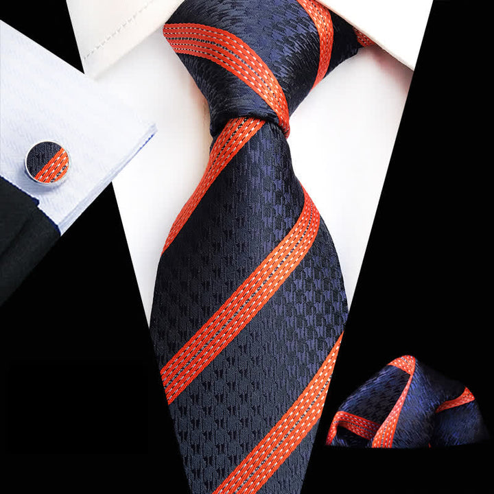 Conjunto de 3 corbatas a rayas naranjas y azul marino para hombre