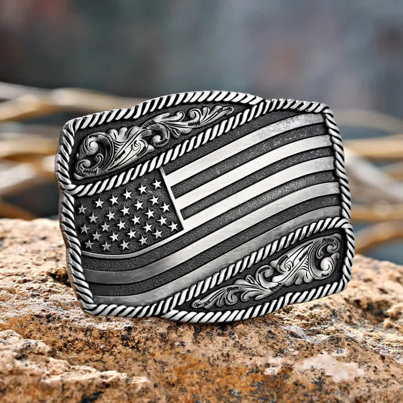 Cinturón de cuero con hebilla antigua de la bandera estadounidense para hombre, hecho a mano