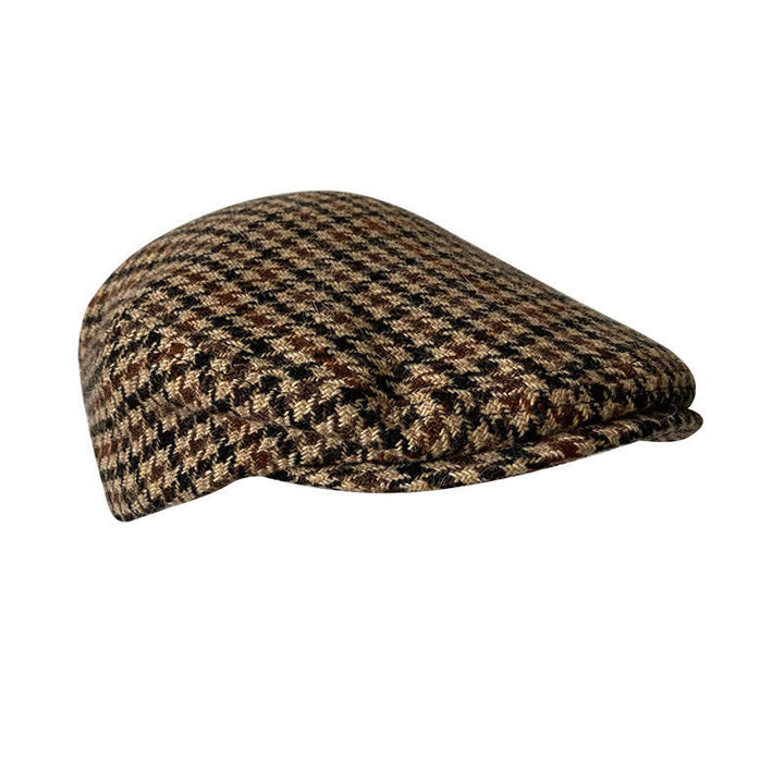 Boina plana de tweed con cuadros en espiga