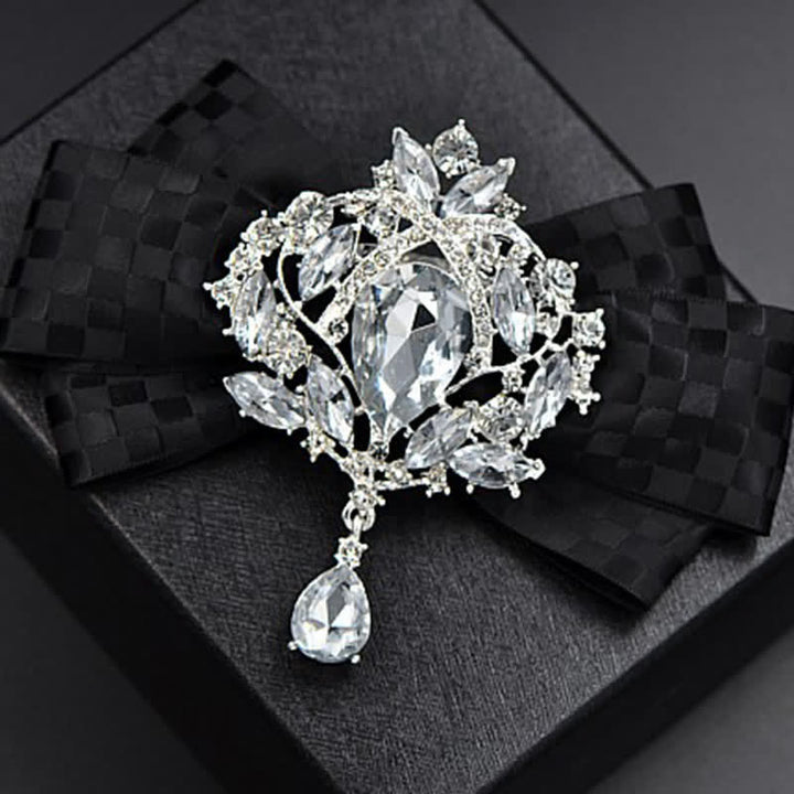 Juego de 3 broches y pajaritas con diamantes de imitación a cuadros