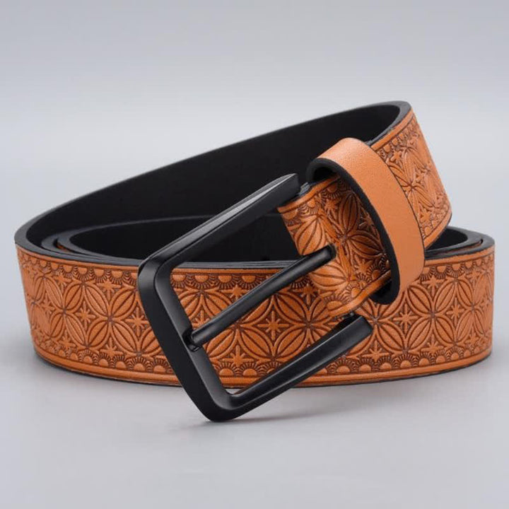 Cinturón de cuero con estampado geométrico de monedas para hombre