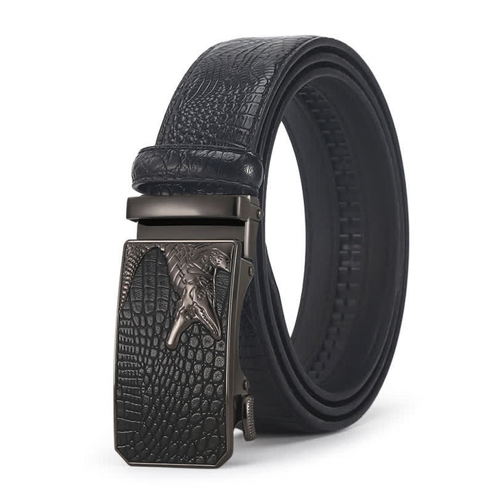 Cinturón de piel con hebilla automática y diseño de cocodrilo para hombre