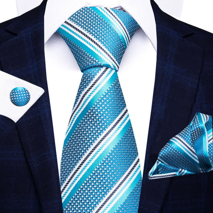 Conjunto de 3 corbatas a rayas para hombre en turquesa y azul agua