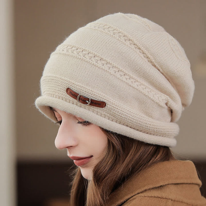 Gorro de invierno plegable de punto afelpado para mujer