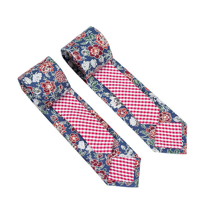 Corbata de hombre con diseño de patchwork floral y cuadros escoceses