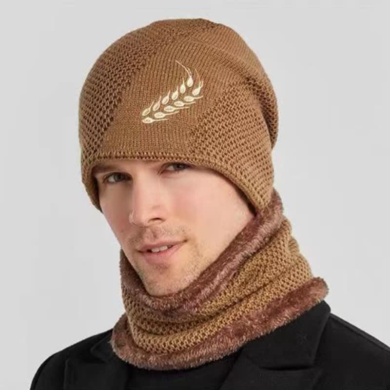 Conjunto de 2 gorros y calentadores de cuello con estampado de trigo bordado