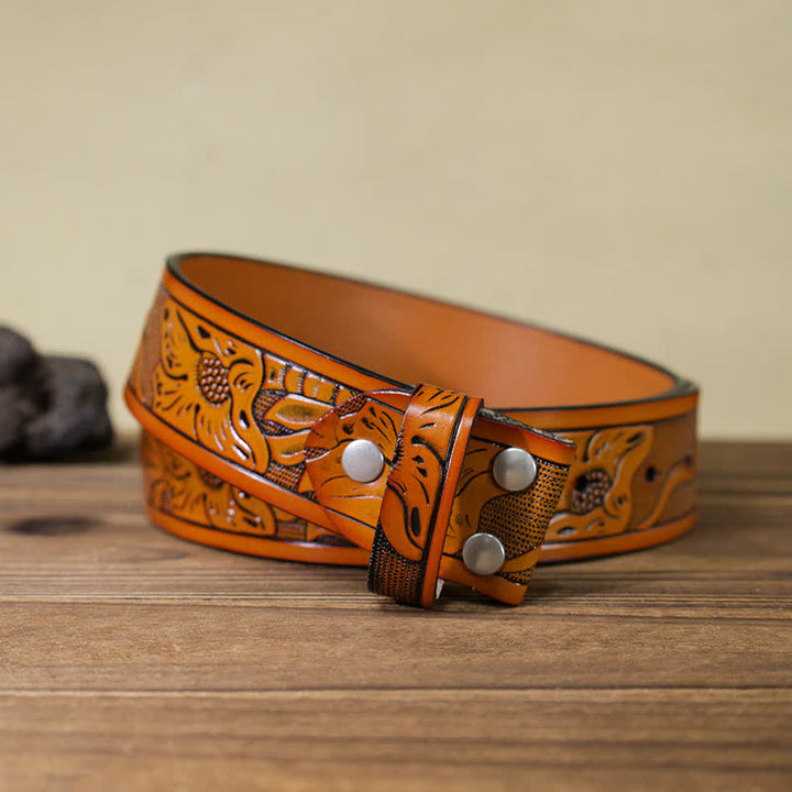 Cinturón de cuero con cuchillo plegable oculto de dragón de pico afilado para hombre