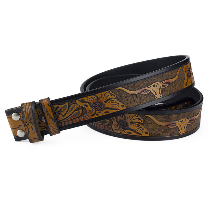 Cinturón de cuero con hebilla de vaquero con bandera estadounidense para hombre, hecho a mano