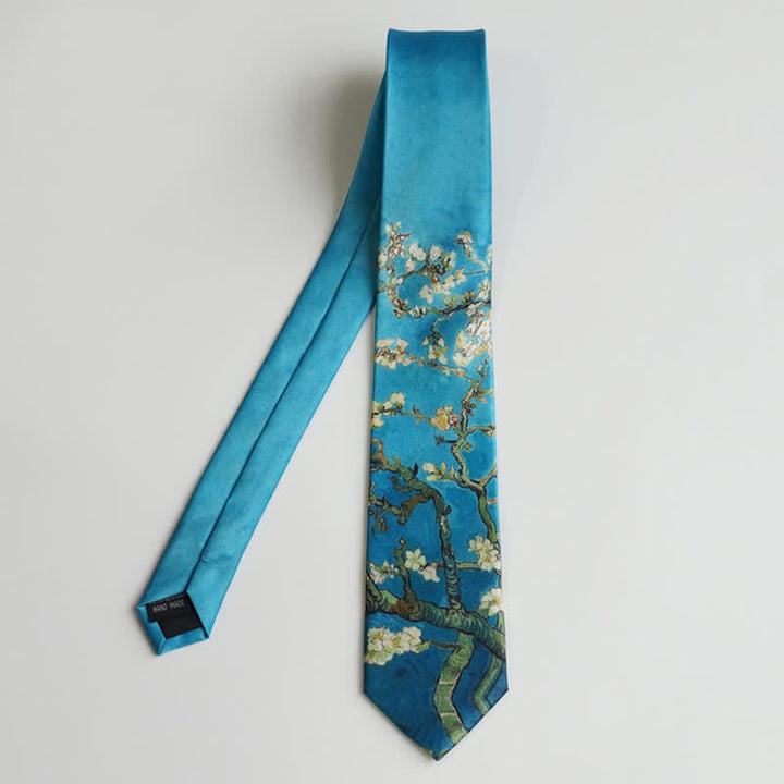 Corbata con diseño de árbol de almendro en flor para hombre