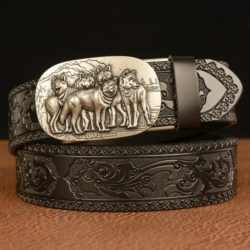 Cinturón de cuero retro para hombre con diseño de lobos