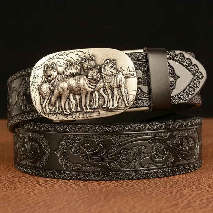 Cinturón de cuero retro para hombre con diseño de lobos
