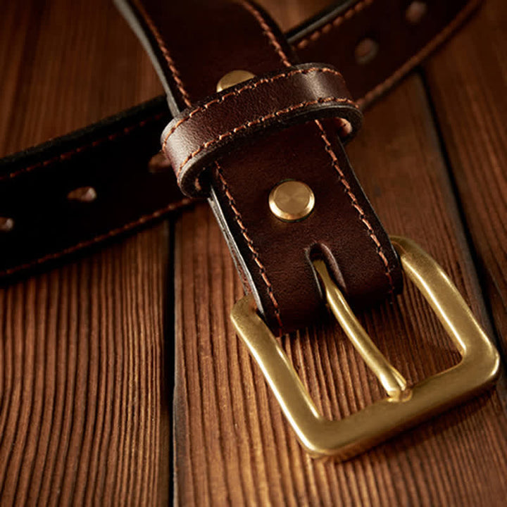 Cinturón de cuero vintage con hebilla de una sola punta para hombre