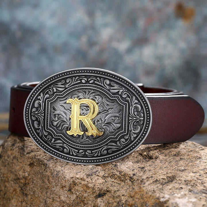 Cinturón de cuero unisex con hebilla y relieve de letras iniciales de hip hop, ideal para hacer uno mismo