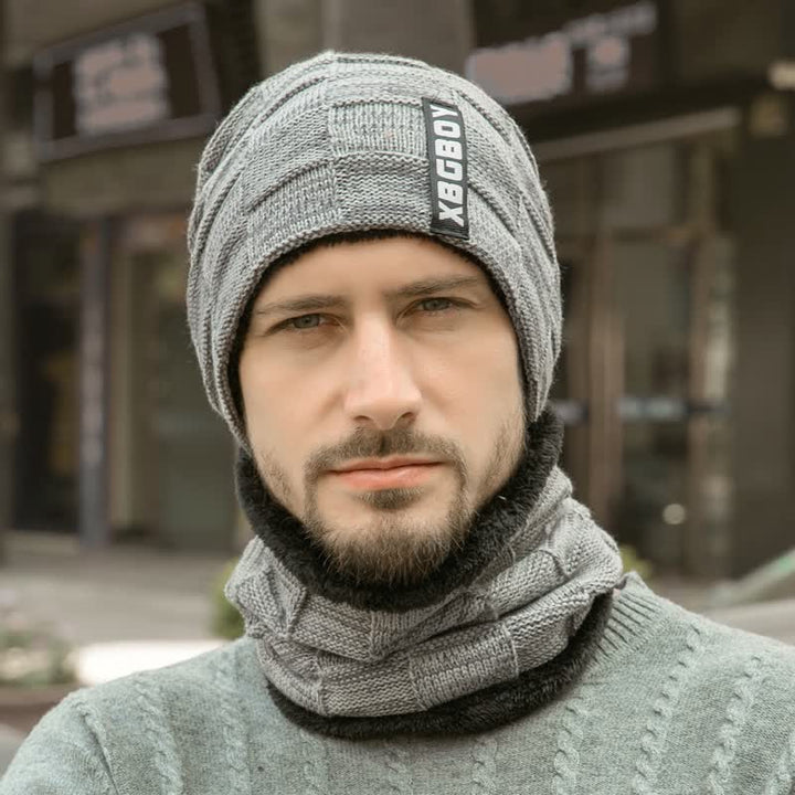 Conjunto de gorro y bufanda de punto a cuadros para invierno