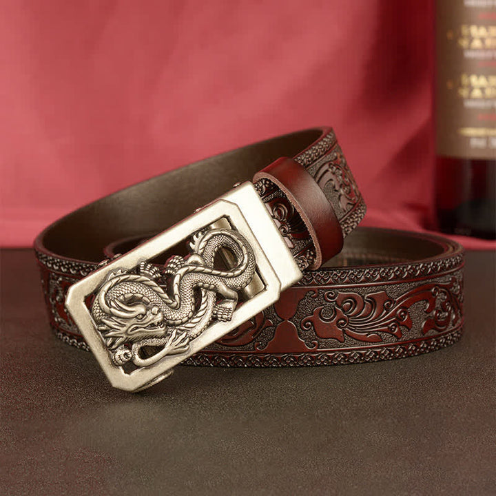 Cinturón de cuero con estampado de dragón en espiral para hombre