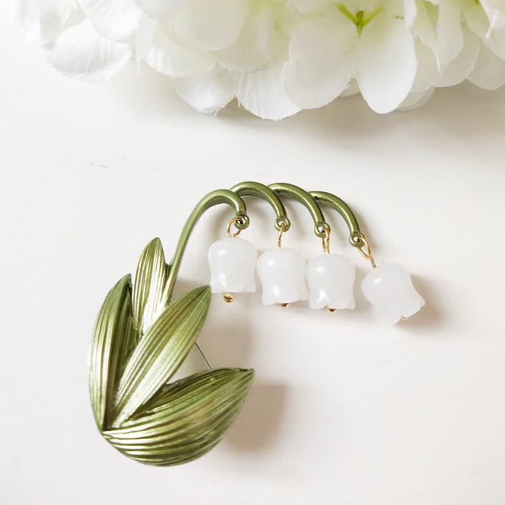 Broche de lirio de los valles blanco puro para mujer