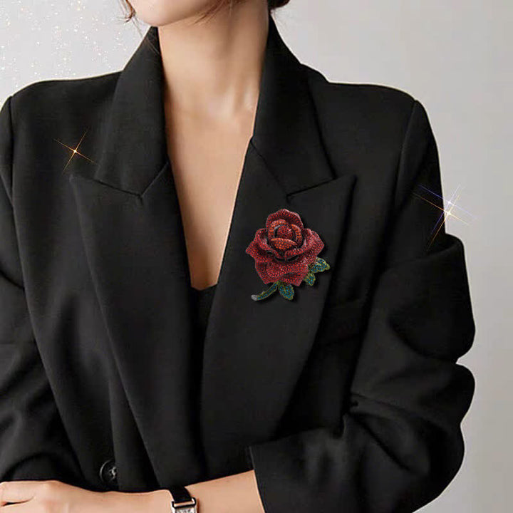 Broche elegante de diamantes de imitación en forma de rosa para mujer