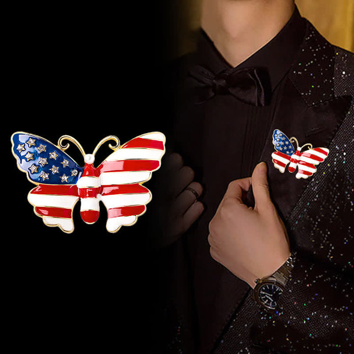 Broche de mariposa con bandera estadounidense para hombre