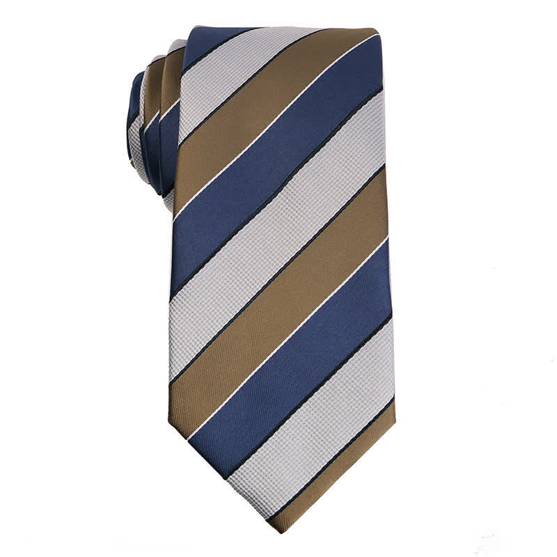Corbata elegante de rayas para hombre - Caqui y azul - image 6