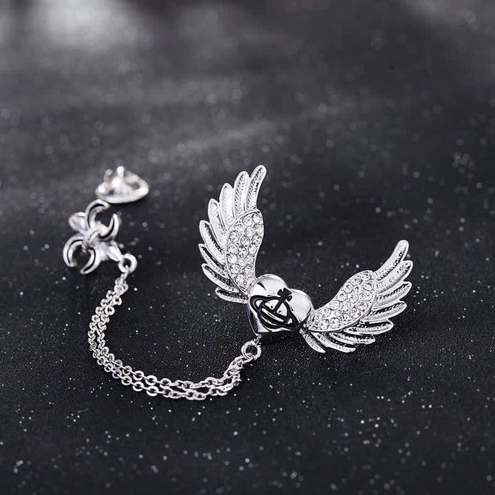 Broche de cadena con alas de ángel y corazón para hombre